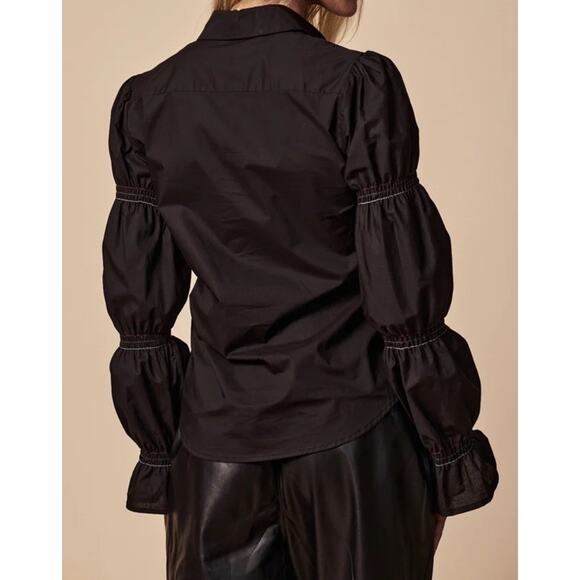 Modern Minimalist Black Puff Sleeve Button Down Shirt The Shirt S Cotton - Picture 6 of 8
